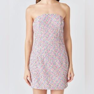 Endless Rose Sequins Strapless Mini Dress | Confetti XL HN2792D NEW Pastel easte